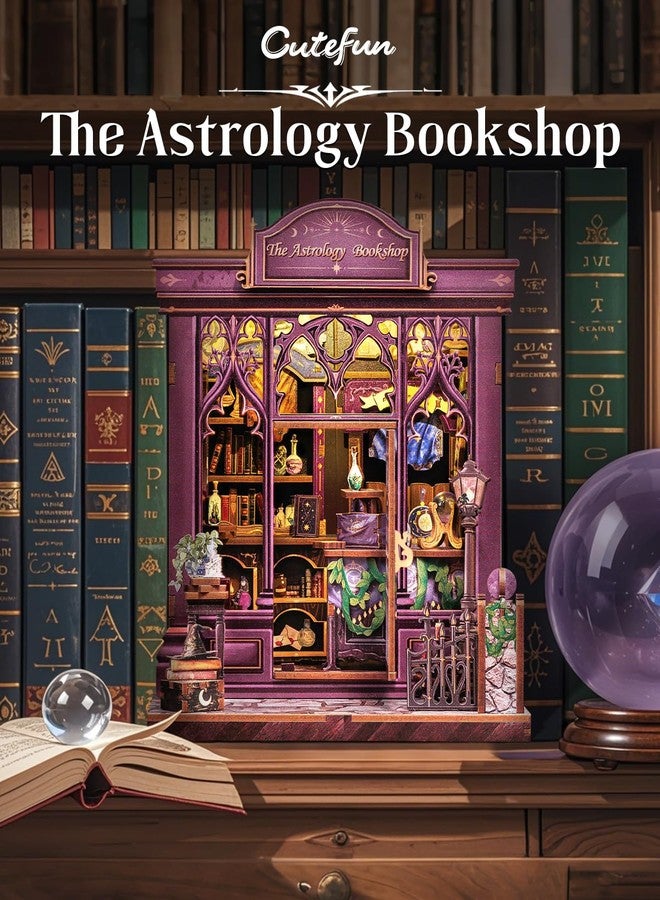 Cutefun Book Nook Kit - DIY Miniature Dollhouse Booknook Kit for Adults and Teens, Tiny House Bookshelf Insert Decor with LED Light, Gifts for Family and Friends (The Astrology Bookshop) - Image 3