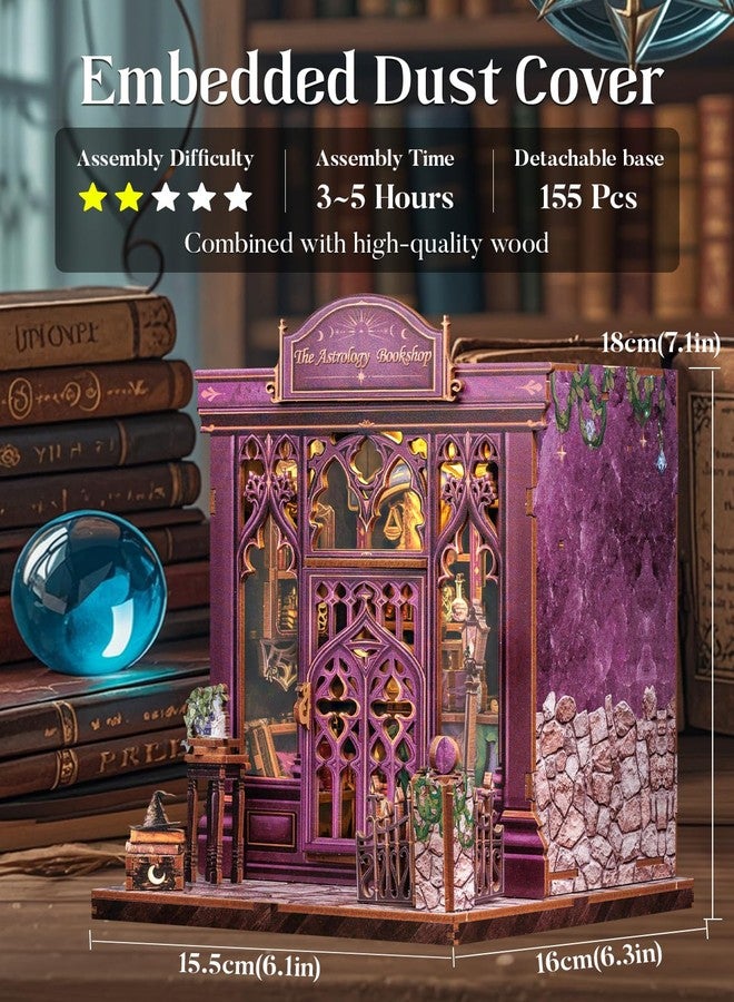 Cutefun Book Nook Kit - DIY Miniature Dollhouse Booknook Kit for Adults and Teens, Tiny House Bookshelf Insert Decor with LED Light, Gifts for Family and Friends (The Astrology Bookshop) - Image 4