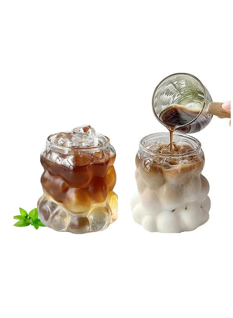 Glass Grape Cups 350ml - 2 pcs- Clear Ribbed Cocktail Glasses | Creative Wave Shape Glasses Vintage Drinking Glassware Iced Coffee Juice - Image 1