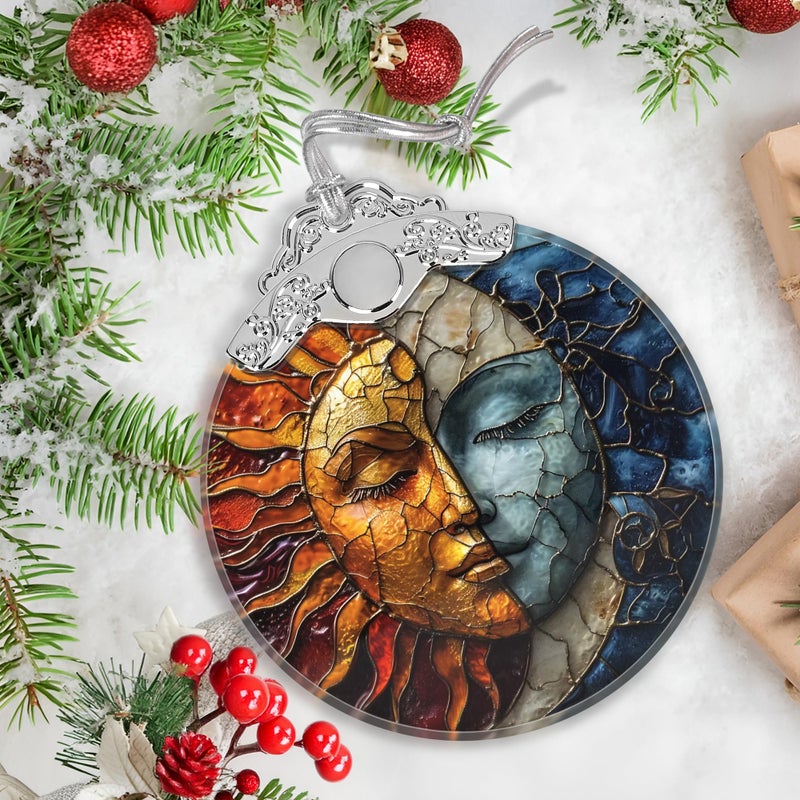 Jocidea زخرفة عيد الميلاد - شمس الزجاج الملون وزخرفة القمر - ديكور منزل عيد الميلاد - زخرفة شجرة عيد الميلاد - زخرفة العطلات - أفكار هدية عطلة - تبادل الهدايا - الشمس والقمر - Image 5