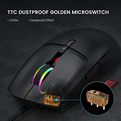 EKSA EM600 Gaming Mouse, 12 RGB Backlight Modes Wired Computer Mouse with Sniper Button, High-Precision Adjustable 12000 DPI, 9 Programmable Buttons, Mice for Mac Windows PC Gamers - Image 4