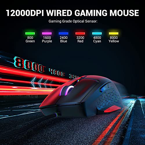 EKSA EM600 Gaming Mouse, 12 RGB Backlight Modes Wired Computer Mouse with Sniper Button, High-Precision Adjustable 12000 DPI, 9 Programmable Buttons, Mice for Mac Windows PC Gamers - Image 3