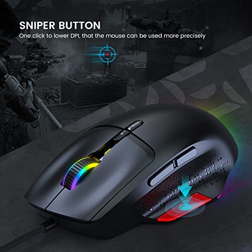 EKSA EM600 Gaming Mouse, 12 RGB Backlight Modes Wired Computer Mouse with Sniper Button, High-Precision Adjustable 12000 DPI, 9 Programmable Buttons, Mice for Mac Windows PC Gamers - Image 5