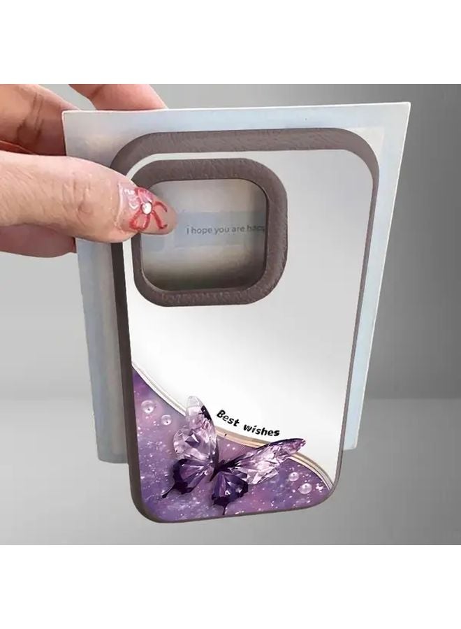 غطاء هاتف آيفون 14 فاخر باللون الأبيض مع تصميم كريستال فراشة - Image 5