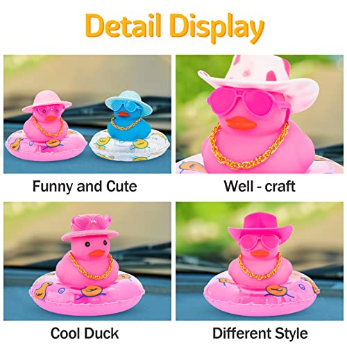 wonuu Pink Rubber Duck, Heart-Shaped Sunglasses Rubber Ducks for Cars, Funny and Cool as Car Ornament Gifts, Pink Cowboy Hat - Image 5