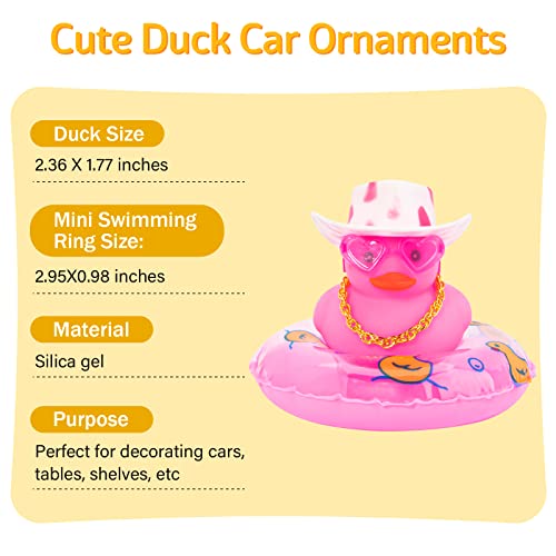 wonuu Pink Rubber Duck, Heart-Shaped Sunglasses Rubber Ducks for Cars, Funny and Cool as Car Ornament Gifts, Pink Cowboy Hat - Image 2
