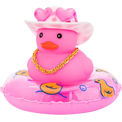 wonuu Pink Rubber Duck, Heart-Shaped Sunglasses Rubber Ducks for Cars, Funny and Cool as Car Ornament Gifts, Pink Cowboy Hat - Image 1