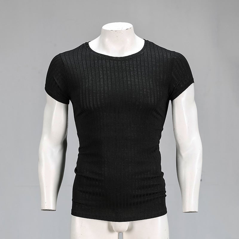 Summer Men''s Sports Fitness Short-sleeved T-shirt Casual Slim-fit Knitwear Tight Super Elastic Breathable T-shirt for Men - Image 5