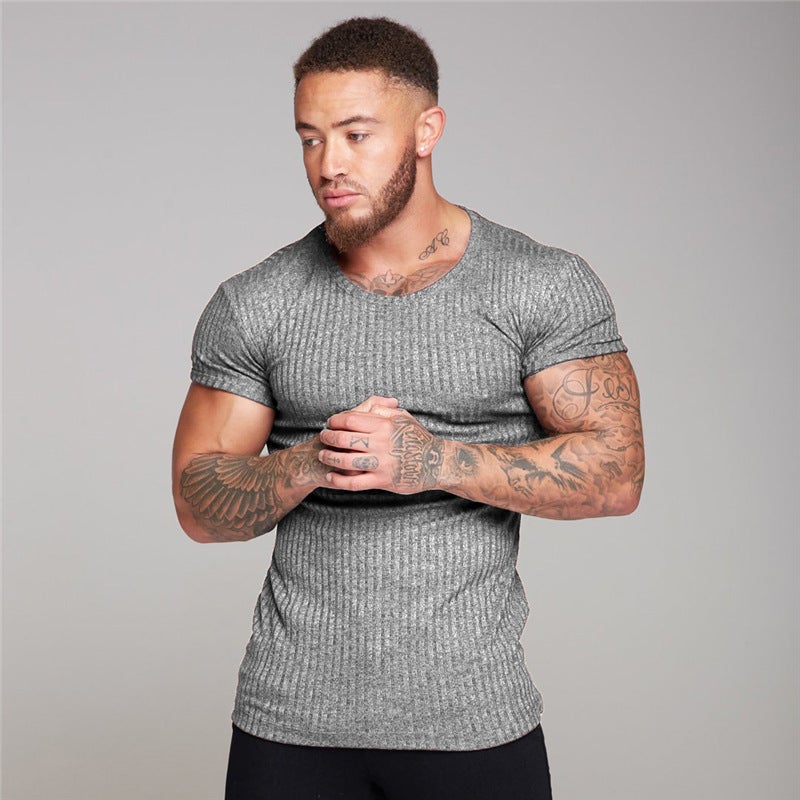 Summer Men''s Sports Fitness Short-sleeved T-shirt Casual Slim-fit Knitwear Tight Super Elastic Breathable T-shirt for Men - Image 2