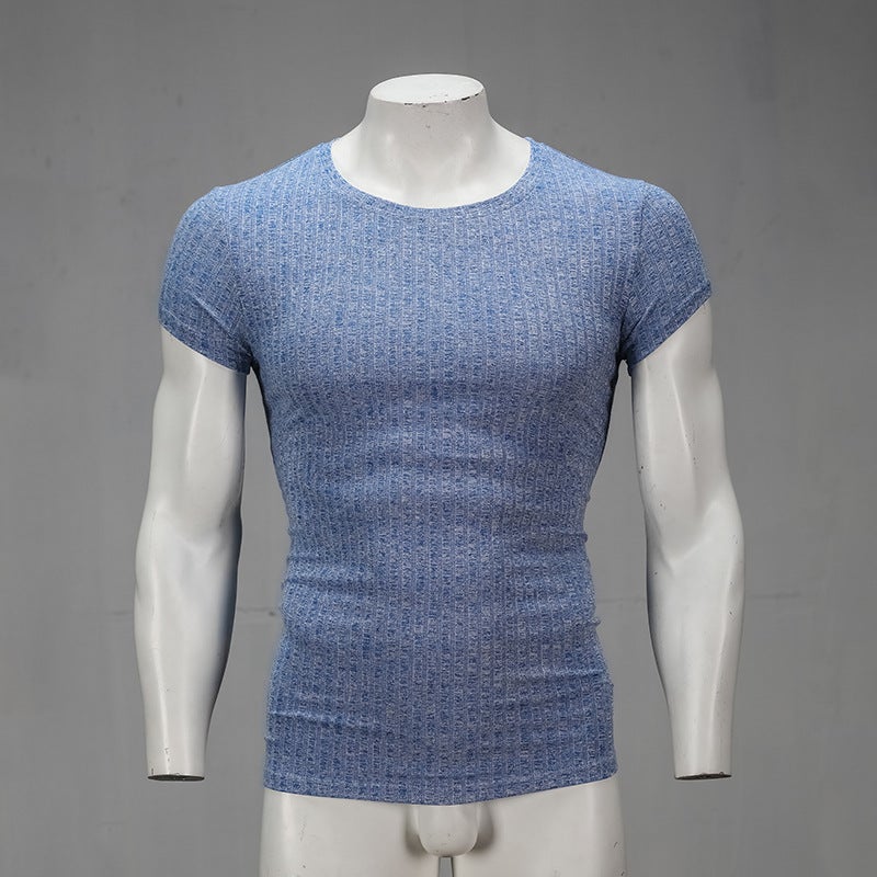 Summer Men''s Sports Fitness Short-sleeved T-shirt Casual Slim-fit Knitwear Tight Super Elastic Breathable T-shirt for Men - Image 4
