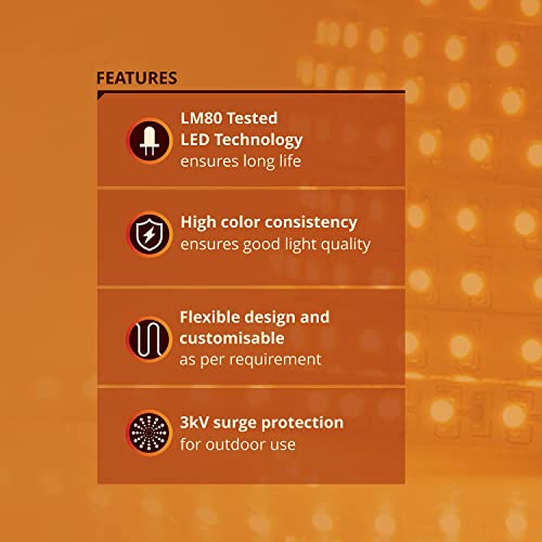 Wipro Garnet 50 mtr LED Strip Light| 144 LEDs/mtr | Warm White | IP65-Waterproof | Flexible Rope Light for Outdoor & Indoor Decoration for Diwali, Christmas|Strip for Balcony, False Ceiling|Pack of 1 - Image 3