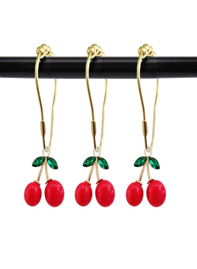 ZILucky Set of 12 Cherries Shower Curtain Hooks Rings, Red Cherry Pendant Decoration, Fruit Style for Kids Bathroom, Stainless Steel Hooks Rustproof (Red-Cherry) - Image 1