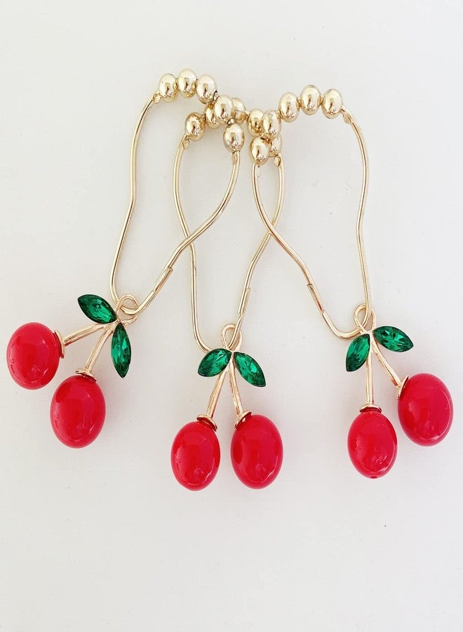ZILucky Set of 12 Cherries Shower Curtain Hooks Rings, Red Cherry Pendant Decoration, Fruit Style for Kids Bathroom, Stainless Steel Hooks Rustproof (Red-Cherry) - Image 2