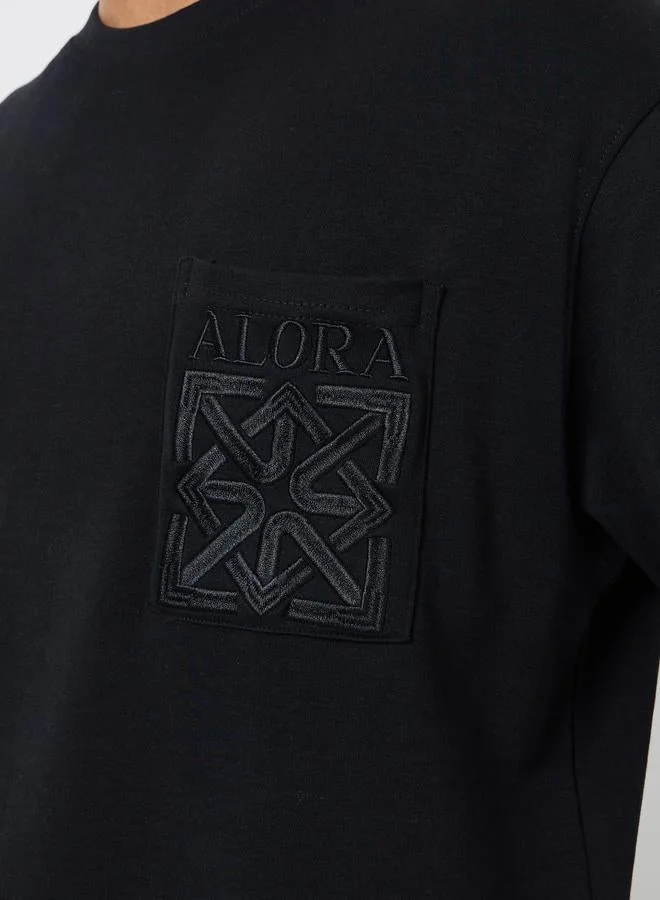 Styli Men Black Embroidered Oversized T-Shirt