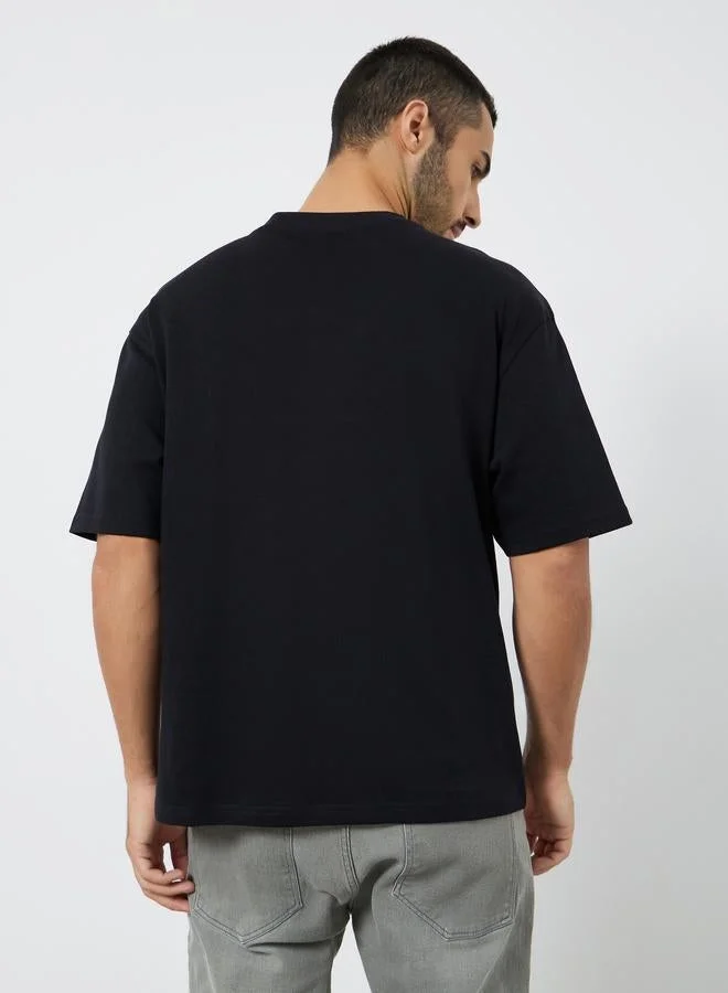 Styli Men Black Embroidered Oversized T-Shirt