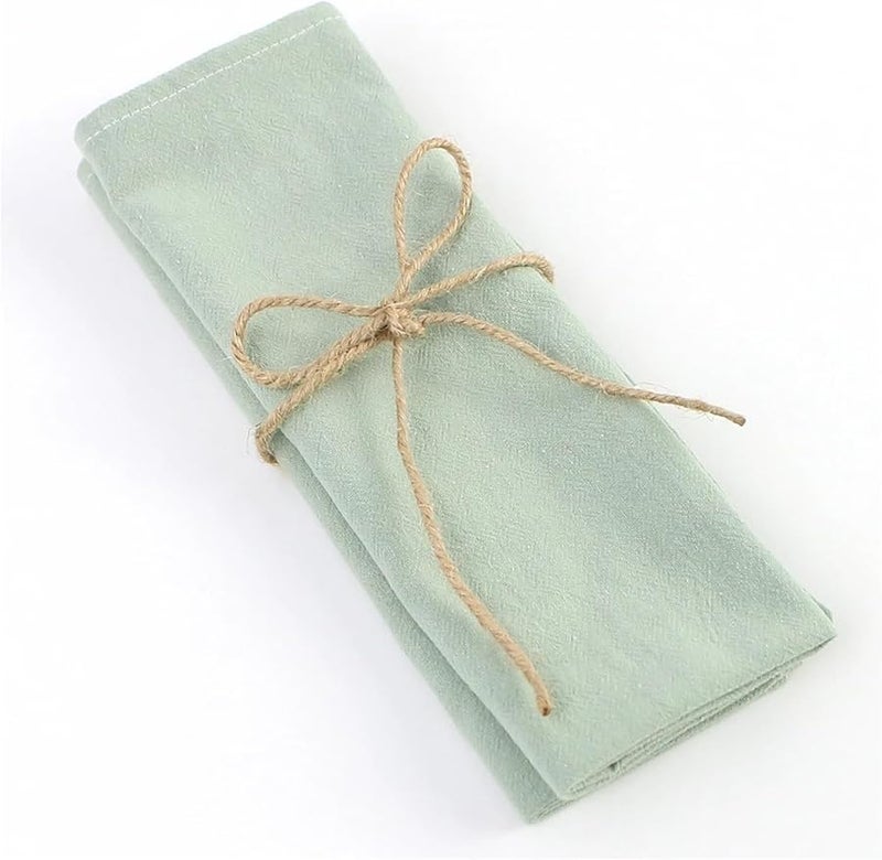 Light Green Linen Napkins 12PC 30X45CM Cotton Wedding Dinner Kitchen Table Towels - Image 1
