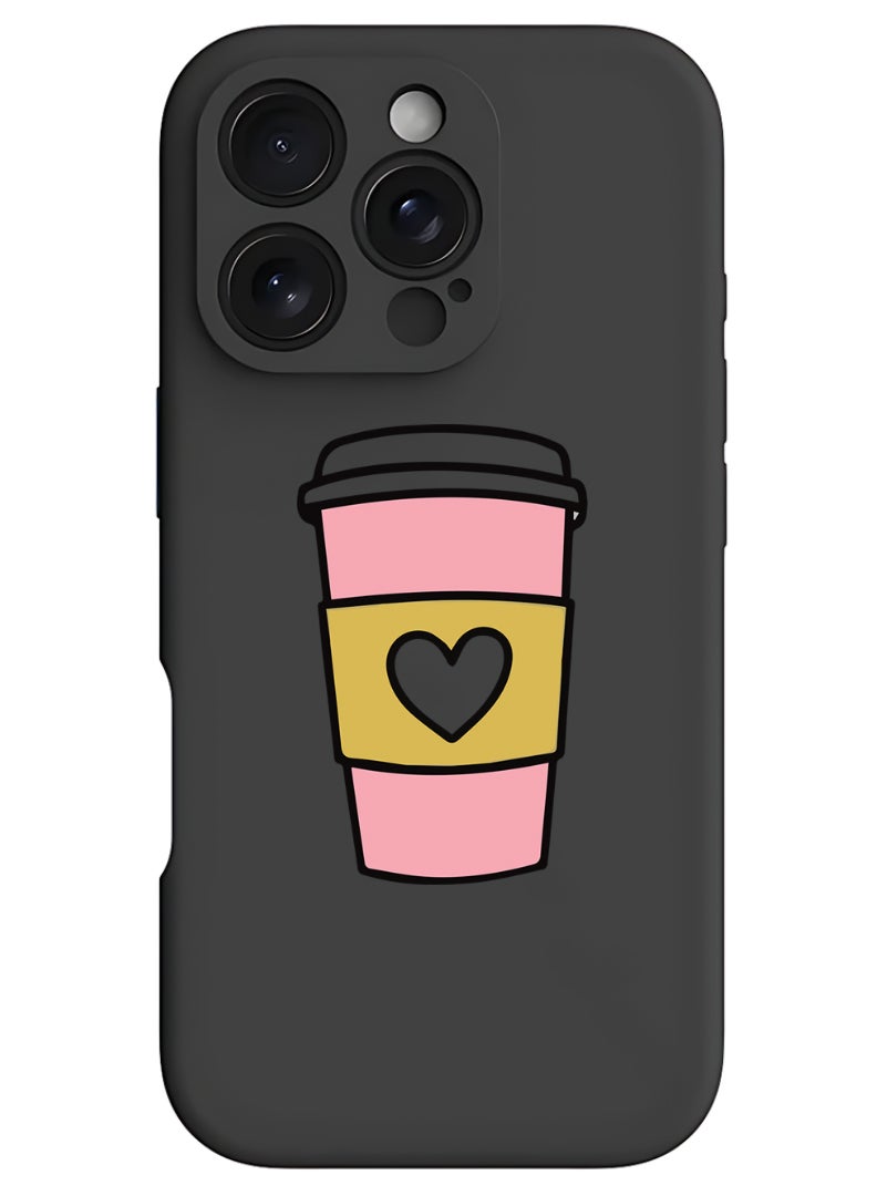 Theodor iPhone 16 Pro Black Protective Slim Fit Case Liquid Silicone Cover with Full Body Protection Anti-Scratch Shockproof Case For iPhone - Coffee Mug - Image 1