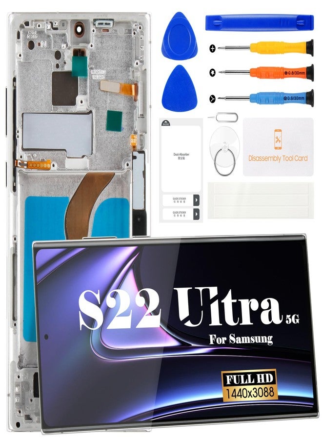 SRJTEK OLED for Samsung S22 Ultra 5G Screen Replacement for Samsung Galaxy S22 Ultra 5G LCD Display SM-S908 SM-S908B Digitizer Touch Screen Assembly with Frame US Version Silver (with Fingerprint) - Image 1