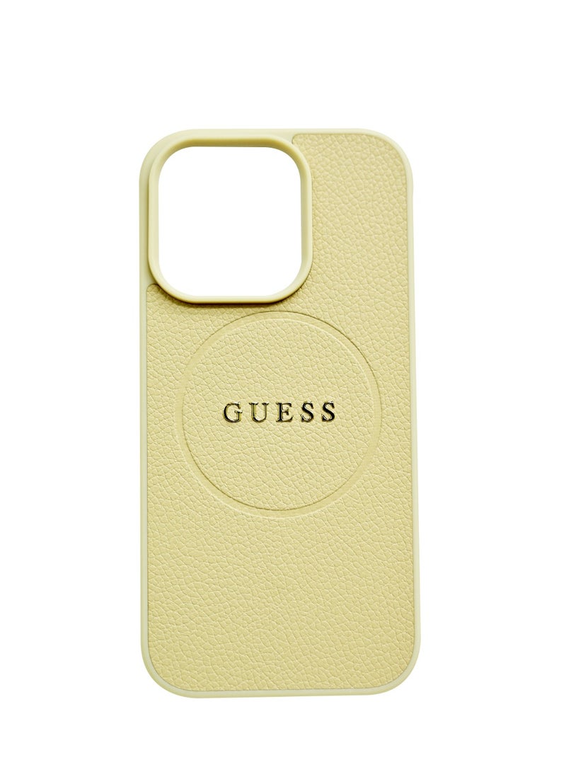 GUESS Guess Magsafe PU Grained Hard Case With Gold Ring For iPhone 16 Pro Max - Beige