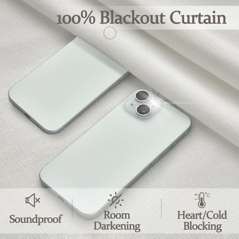 PleatedDrapes Pleat Viral Linen 90 Inch Blackout Curtains for Bedroom, Pinch Pleated Soundproof Privacy Farmhouse Window Drapes Decor with Hooks Neutral Beige White Nursery/Kids Room Darkening Burg 2 Panels Set - Image 5