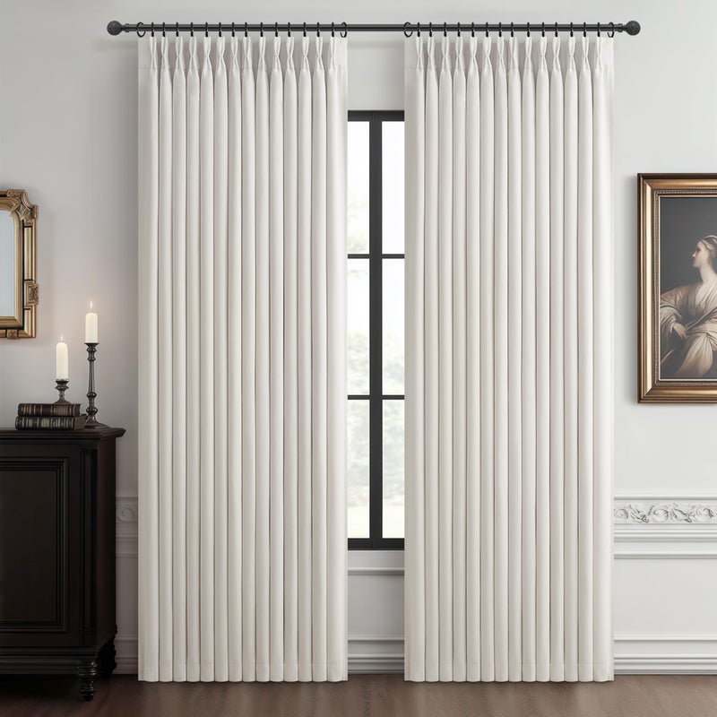 PleatedDrapes Pleat Viral Linen 90 Inch Blackout Curtains for Bedroom, Pinch Pleated Soundproof Privacy Farmhouse Window Drapes Decor with Hooks Neutral Beige White Nursery/Kids Room Darkening Burg 2 Panels Set - Image 1
