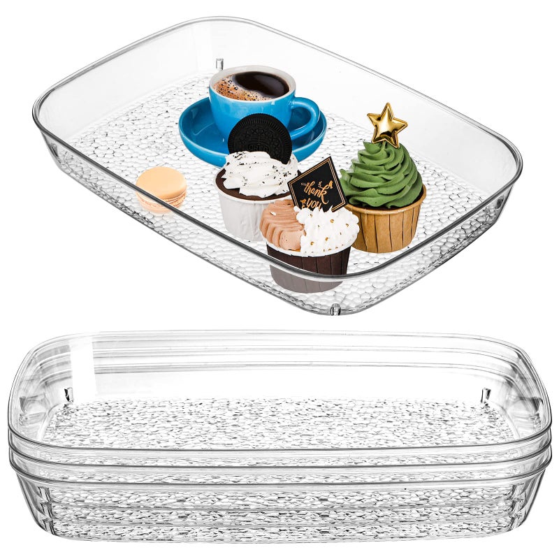 Lyellfe 4 Pack Clear Serving Tray 15 x 10 Inch Deep Serving Platter Spill Proof Decorative Coffee Table Perfume Tray for Bathroom Dining Table Vanity Cabinet