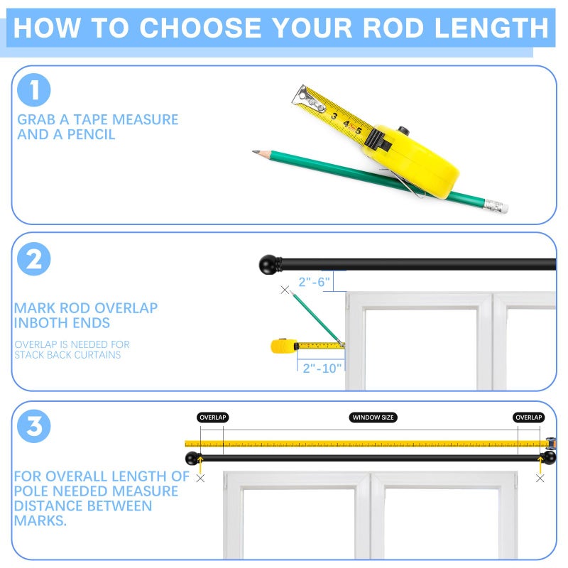 AMZSEVEN Curtain Rods for Windows 16 to 48 Inches, Curtain Rod Max Adjustable Length of 60 IN, 1" Diameter Drapery Rods Round Finials, Black, Pack of 1 - Image 4