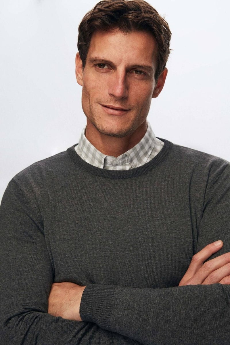 D'S DAMAT Regular Fit Anthracite Cotton Blend Knitwear Sweater 5HF06ORT12004  - Image 2