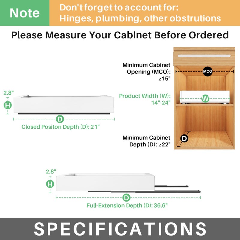 Kitstorack Pull out Cabinet Organizer, Wider Expandable(14"-24") Heavy Duty Slide out Drawers Fixed with Adhesive Nano Film for Pots, Roll out Shelf Storage for Kitchen Cabinet Organization(White-1pc)(3 Rails) - Image 2