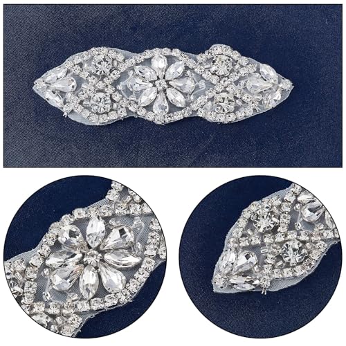 FINGERINSPIRE 3Pcs 2 Style Rhinestone Applique for Wedding Dress Iron/Sew on Rhinestone Patch Hot Fix Applique Sewing Appliques for Bridal Dress, Headpiece, Belt, Shoes Item Decoration - Image 4