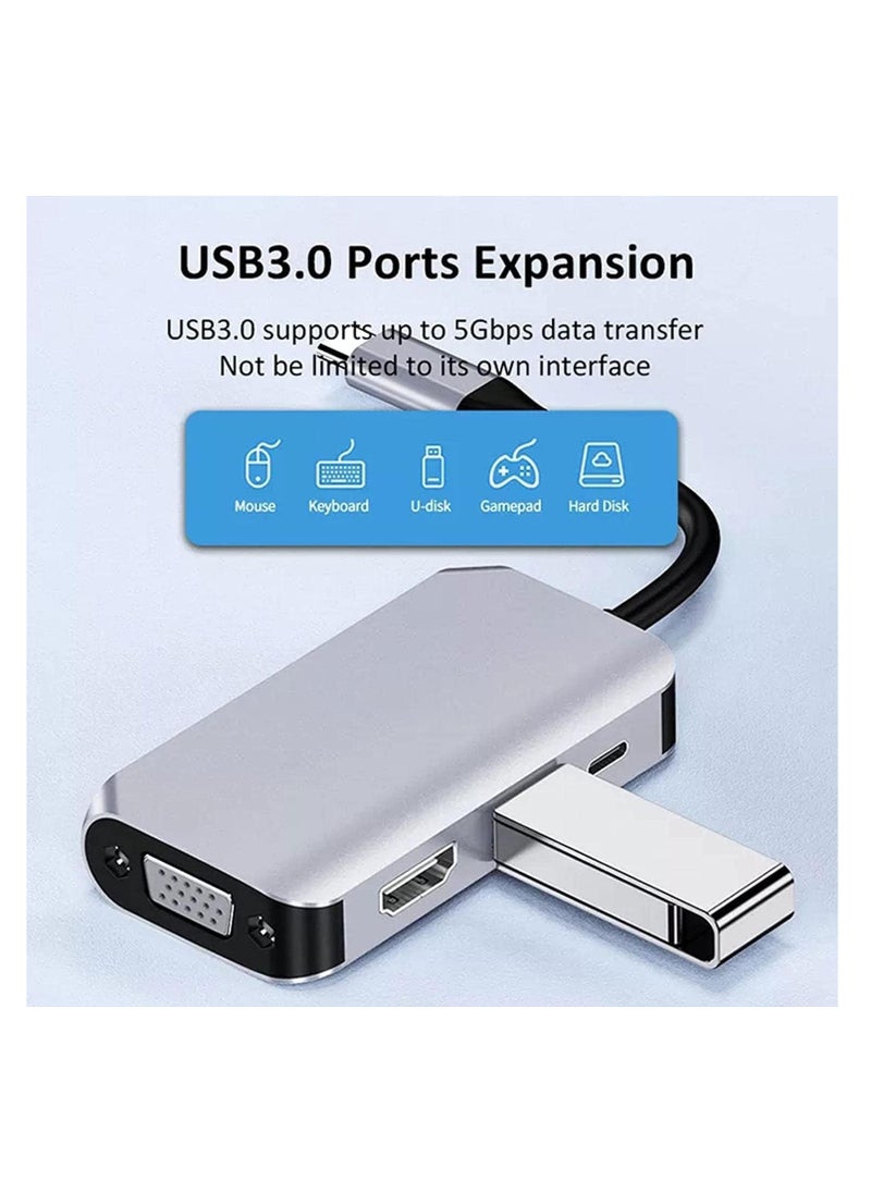 SYOSI Multiport Adapter, 4 in 1 USB Type C Hub Splitter Docking Station Dongle Multiport Adapter, VGA 1080P@60Hz, USB 3.0, USB C Fast Charging, 5Gbps Compatible with MacBook, iPad, Dell XPS, Laptop  - Image 3