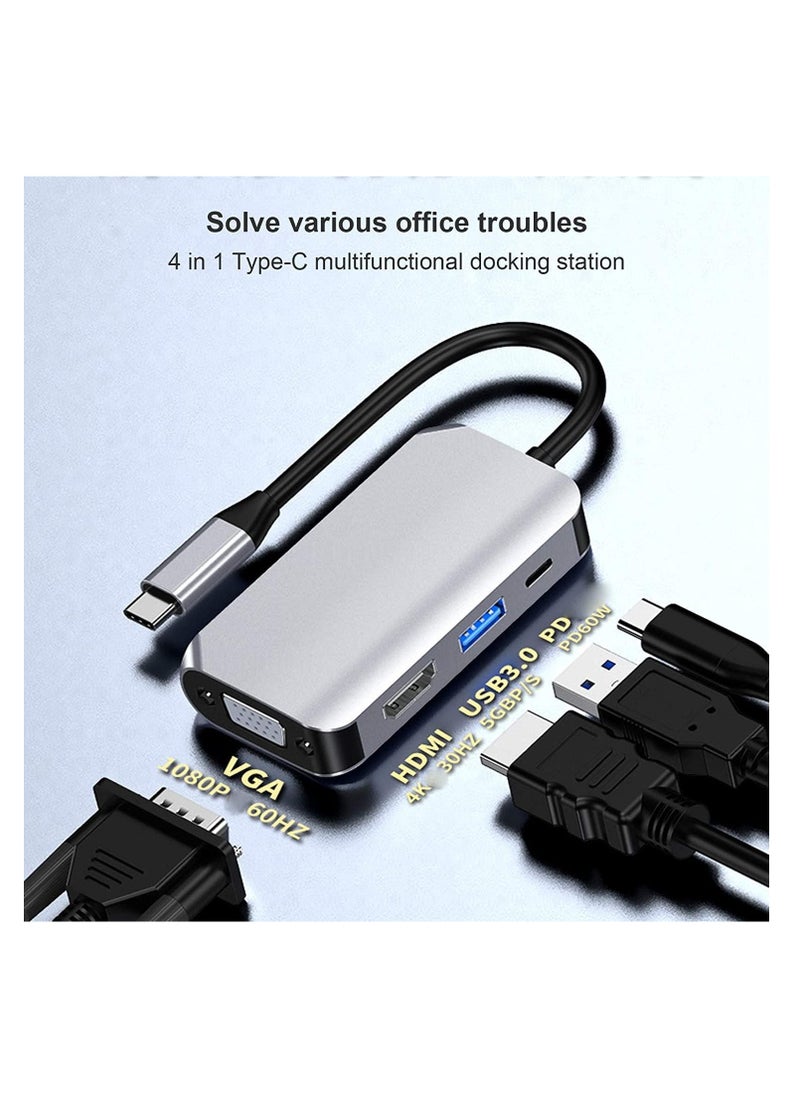 SYOSI Multiport Adapter, 4 in 1 USB Type C Hub Splitter Docking Station Dongle Multiport Adapter, VGA 1080P@60Hz, USB 3.0, USB C Fast Charging, 5Gbps Compatible with MacBook, iPad, Dell XPS, Laptop  - Image 2