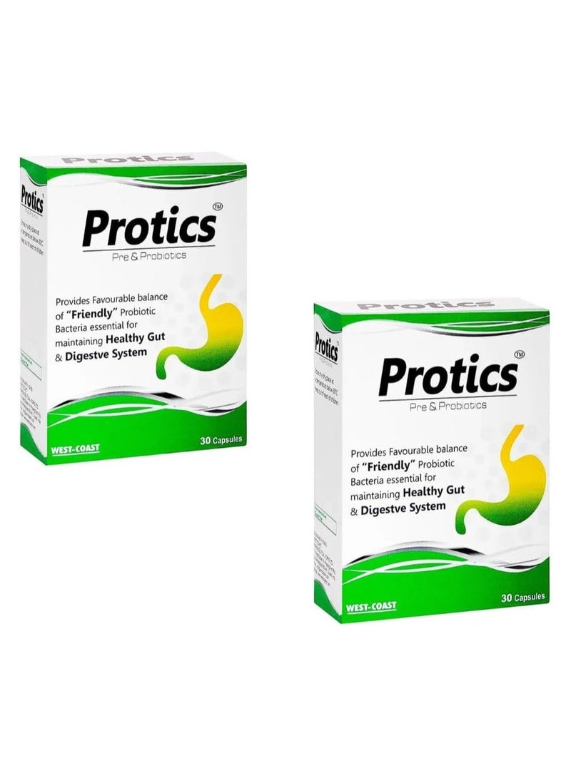 Protics Pre-Probiotics - Gut Health Support - 30 Capsules,  Pack of 2 - Image 1
