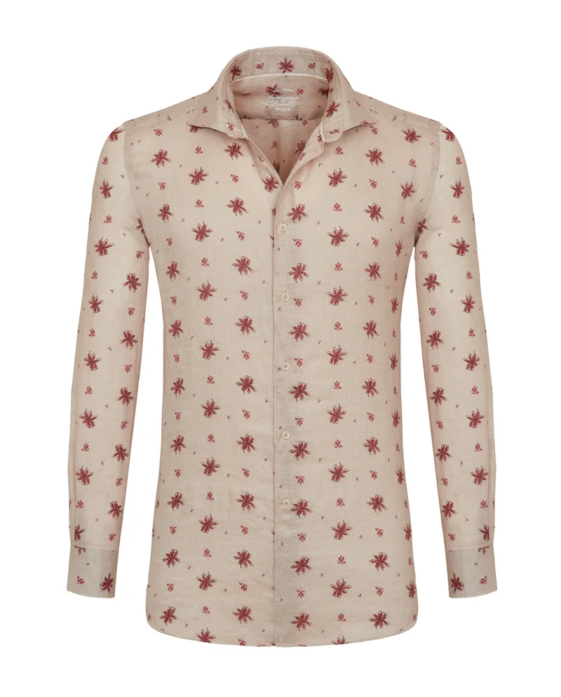 Camicissima Trendy Beige Linen Shaped Fit Shirt