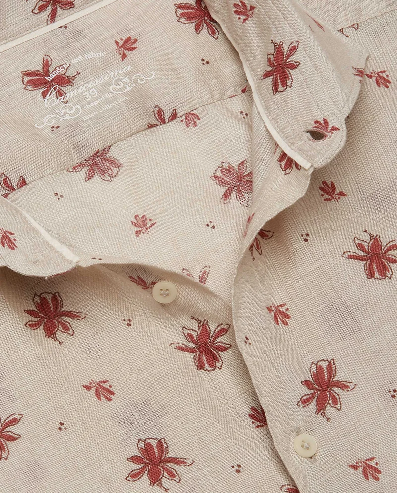 Camicissima Trendy Beige Linen Shaped Fit Shirt