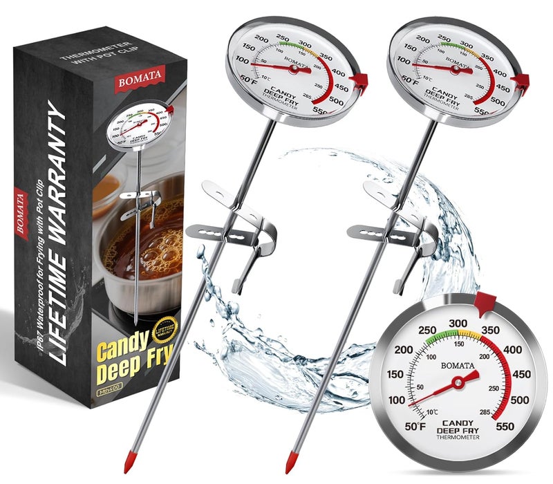BOMATA 2-Pack Waterproof IP67 Candy Thermometers with Pot Clip, Deep Fry Oil Thermometer with Upgraded 2.5in Large Display for Cooking, Food, Turkey, BBQ, Grill... Mth400 - Image 1