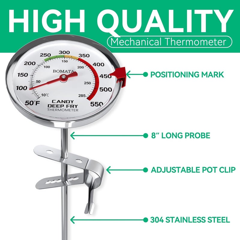 BOMATA 2-Pack Waterproof IP67 Candy Thermometers with Pot Clip, Deep Fry Oil Thermometer with Upgraded 2.5in Large Display for Cooking, Food, Turkey, BBQ, Grill... Mth400 - Image 4