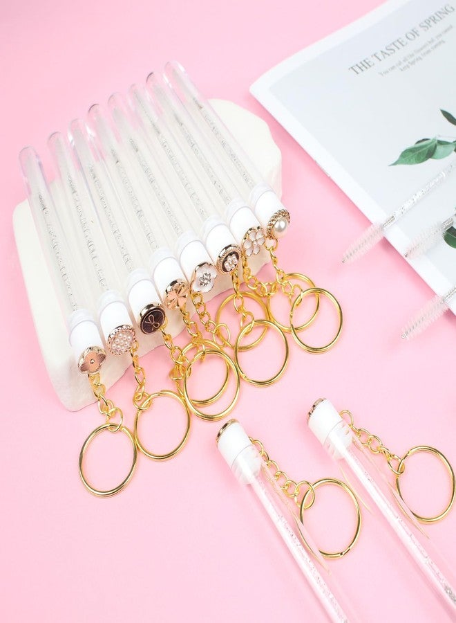 SenRocc 10pcs Mascara Wands Tube with Keychain Reusable Lash Spoolies Golden Crystal Eyelash Brush Tubes Spoolies Lash Extension Brushes Applicators Makeup Tools (Golden Metal 2-KC) - Image 5