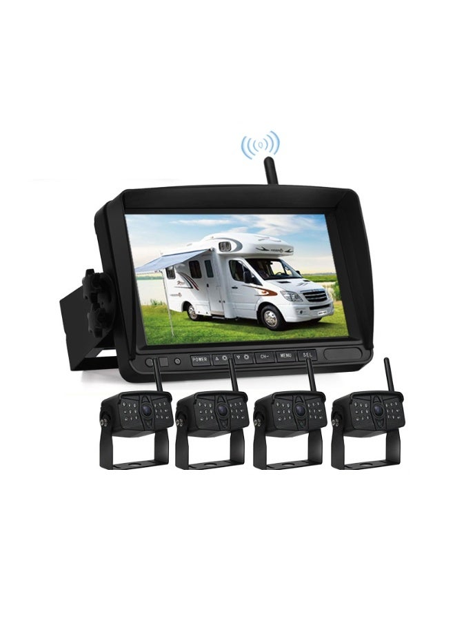7" Wireless Truck Monitor with 4 Camera Dash Cam Universal Wireless Camera for Cranes, Excavators, Loaders - Image 1