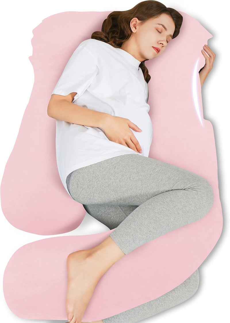 HIPHOP PANDA UShaped Pregnancy Pillow for Sleeping  Full Body Maternity Support Pillow with Cooling Removable Cover  Comfort for Back HIPS Legs Belly  57 Inch for Pregnant Women Pink - Image 1