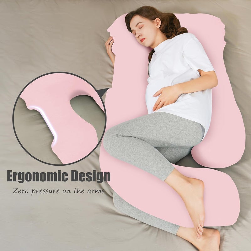 HIPHOP PANDA UShaped Pregnancy Pillow for Sleeping  Full Body Maternity Support Pillow with Cooling Removable Cover  Comfort for Back HIPS Legs Belly  57 Inch for Pregnant Women Pink - Image 2