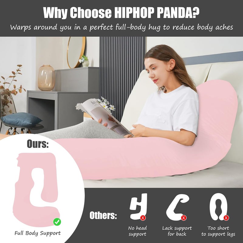 HIPHOP PANDA UShaped Pregnancy Pillow for Sleeping  Full Body Maternity Support Pillow with Cooling Removable Cover  Comfort for Back HIPS Legs Belly  57 Inch for Pregnant Women Pink - Image 5