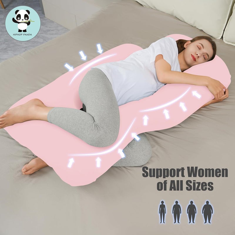 HIPHOP PANDA UShaped Pregnancy Pillow for Sleeping  Full Body Maternity Support Pillow with Cooling Removable Cover  Comfort for Back HIPS Legs Belly  57 Inch for Pregnant Women Pink - Image 4