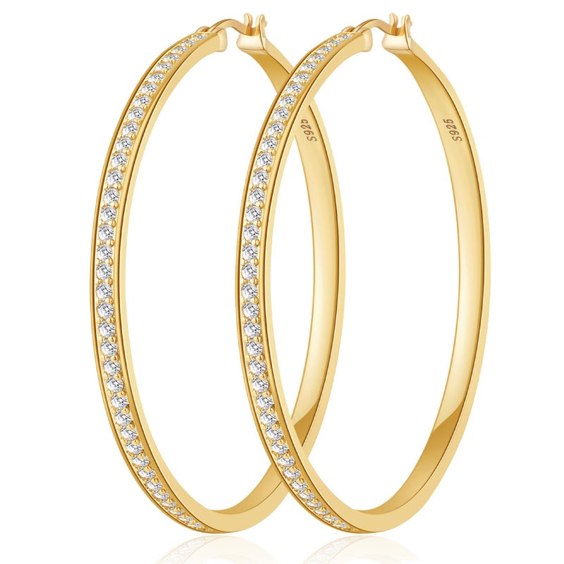 BMMYE Gold Hoops Earrings for Women Hypoallergenic Cubic Zirconia Hoop Earring 14K Gold Earrings Hoops Sparkly 60mm Rhinestone Earring - Image 1