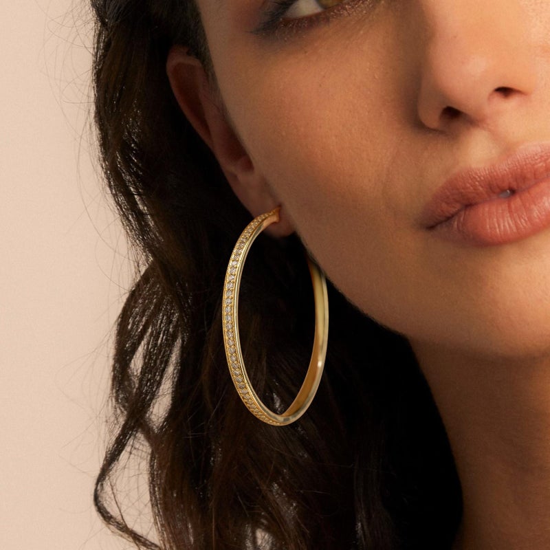 BMMYE Gold Hoops Earrings for Women Hypoallergenic Cubic Zirconia Hoop Earring 14K Gold Earrings Hoops Sparkly 60mm Rhinestone Earring - Image 3