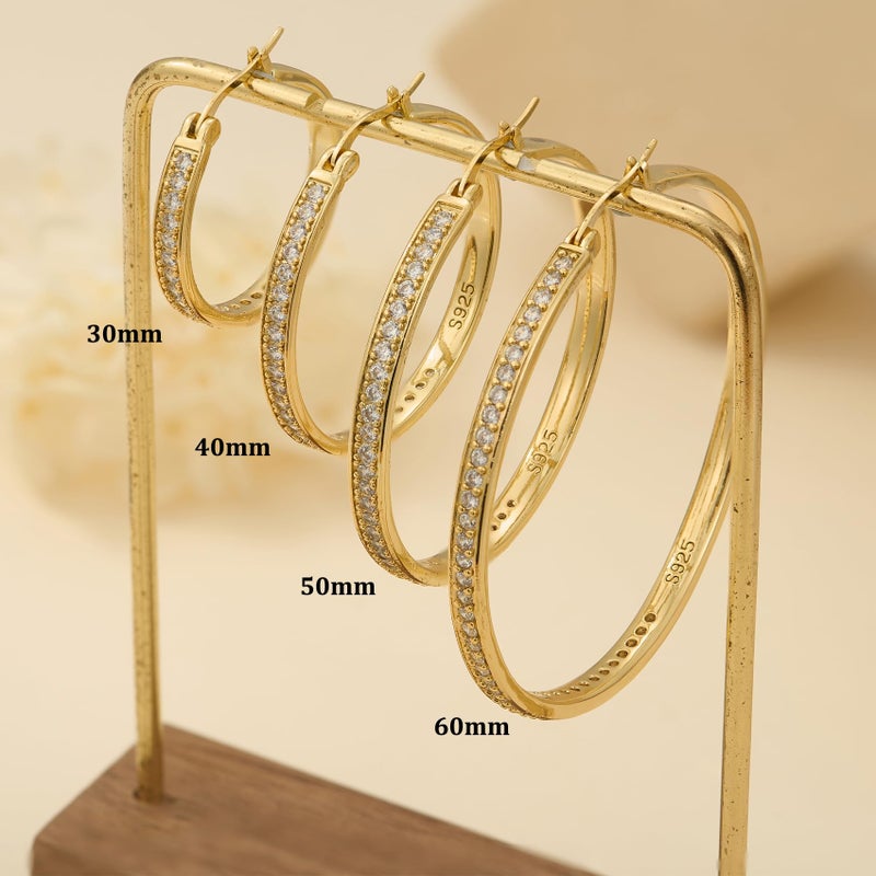 BMMYE Gold Hoops Earrings for Women Hypoallergenic Cubic Zirconia Hoop Earring 14K Gold Earrings Hoops Sparkly 60mm Rhinestone Earring - Image 5