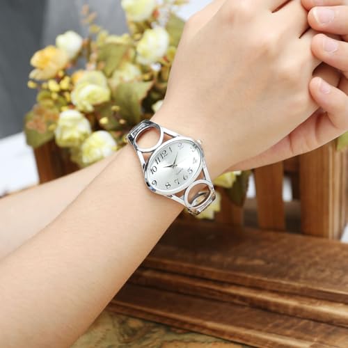 Top Plaza Women Fashion Silver Tone Circle Band Arabic Numeral Scale Bangle Cuff Dress Bracelet Watch - Valentine's Day Gift - Image 5