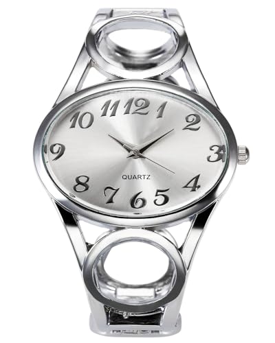 Top Plaza Women Fashion Silver Tone Circle Band Arabic Numeral Scale Bangle Cuff Dress Bracelet Watch - Valentine's Day Gift - Image 4