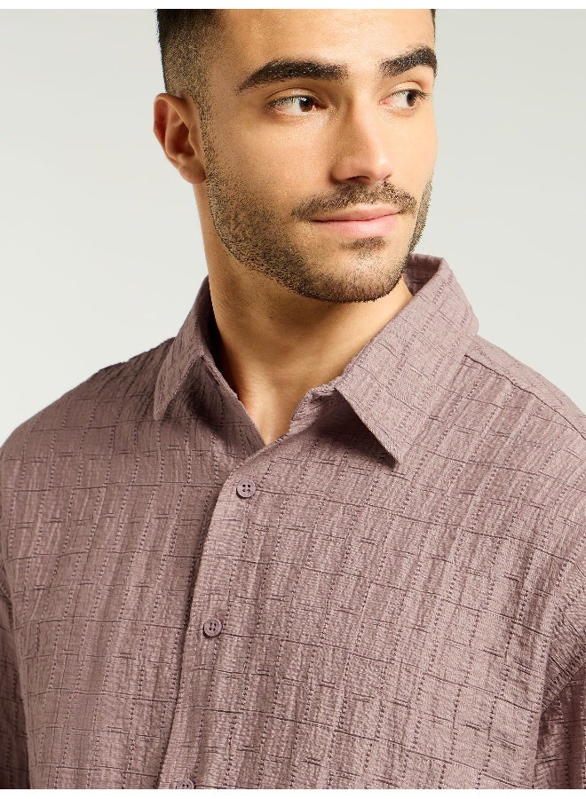 Beyoung Mauve Textured Jacquard Shirt  - Image 3
