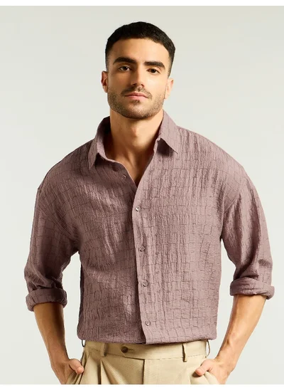 Beyoung Mauve Textured Jacquard Shirt